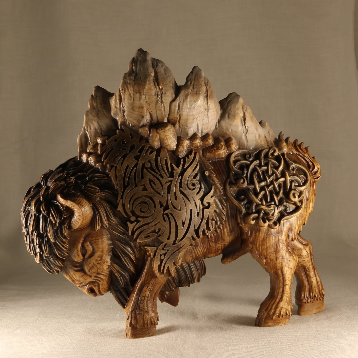 Buffalo, Bison figurine, wooden statue