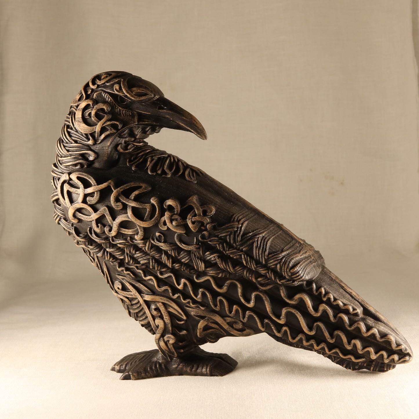 The raven, handmade norse pagan, wooden statue carving