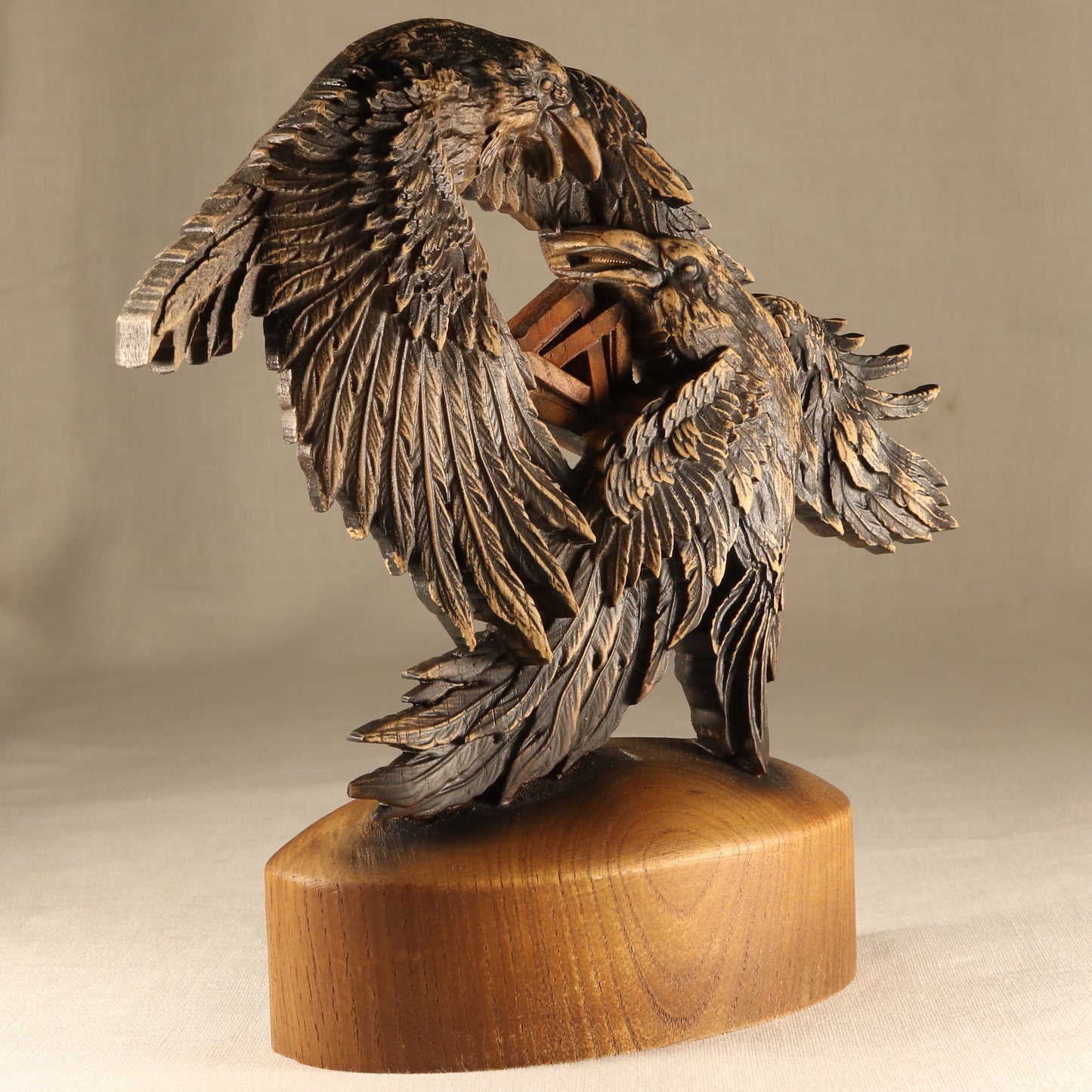 Huginn and Muninn Wooden Statue Raven Art shels wall art