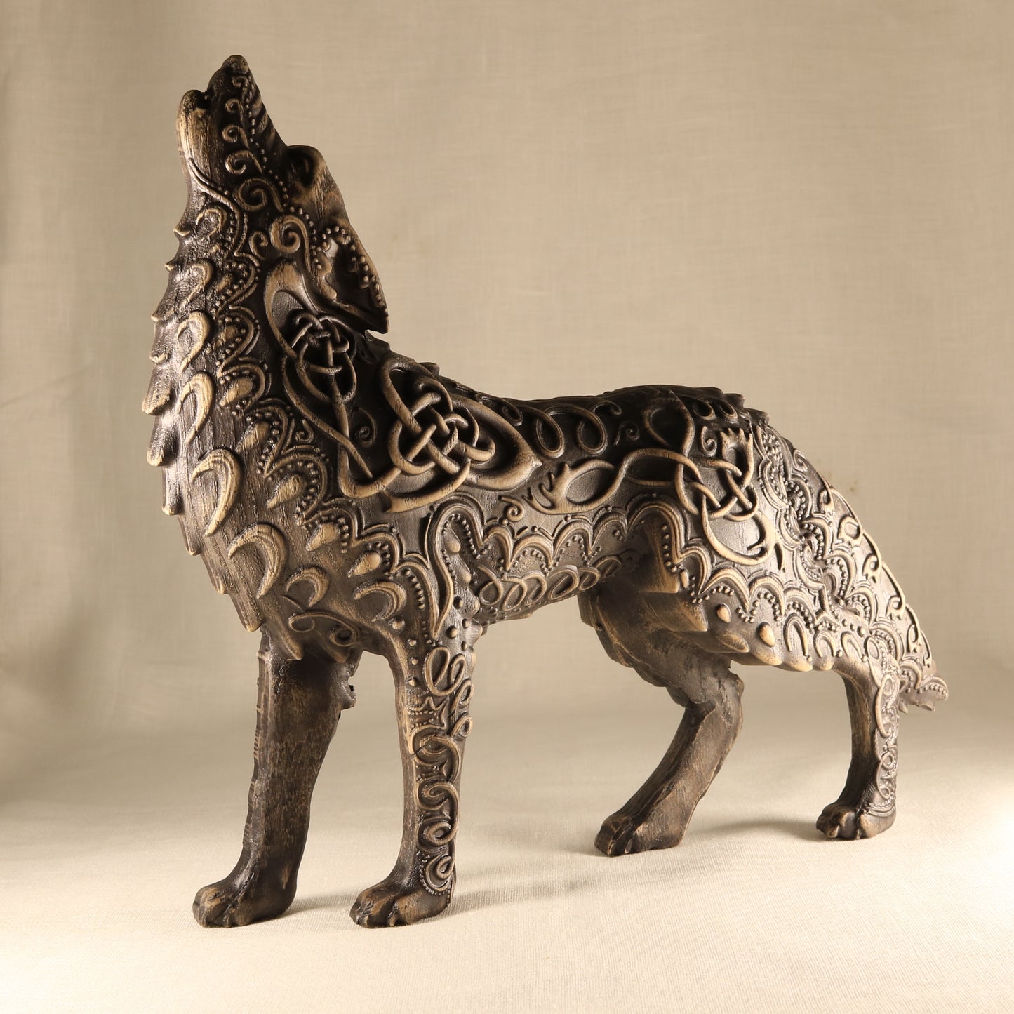 Wooden Fenrir Statue