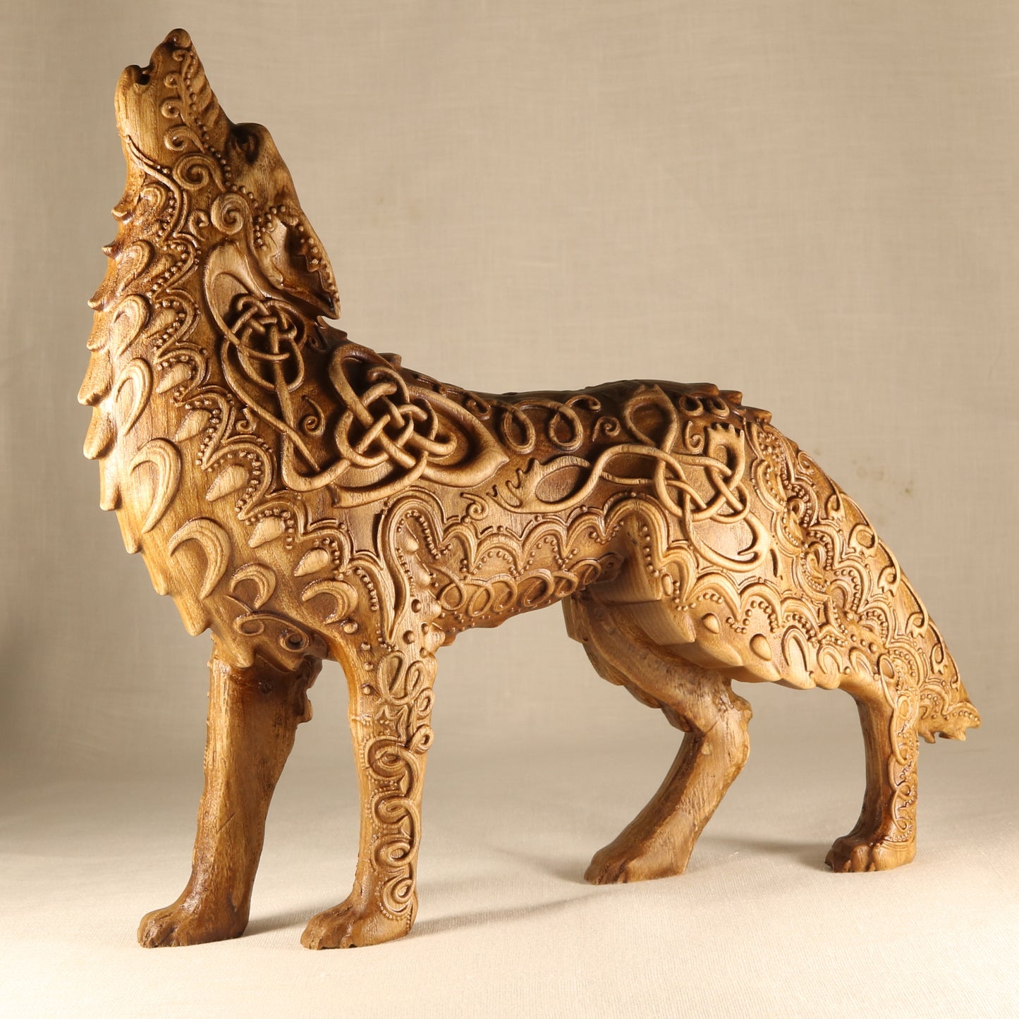 Wooden Fenrir Statue