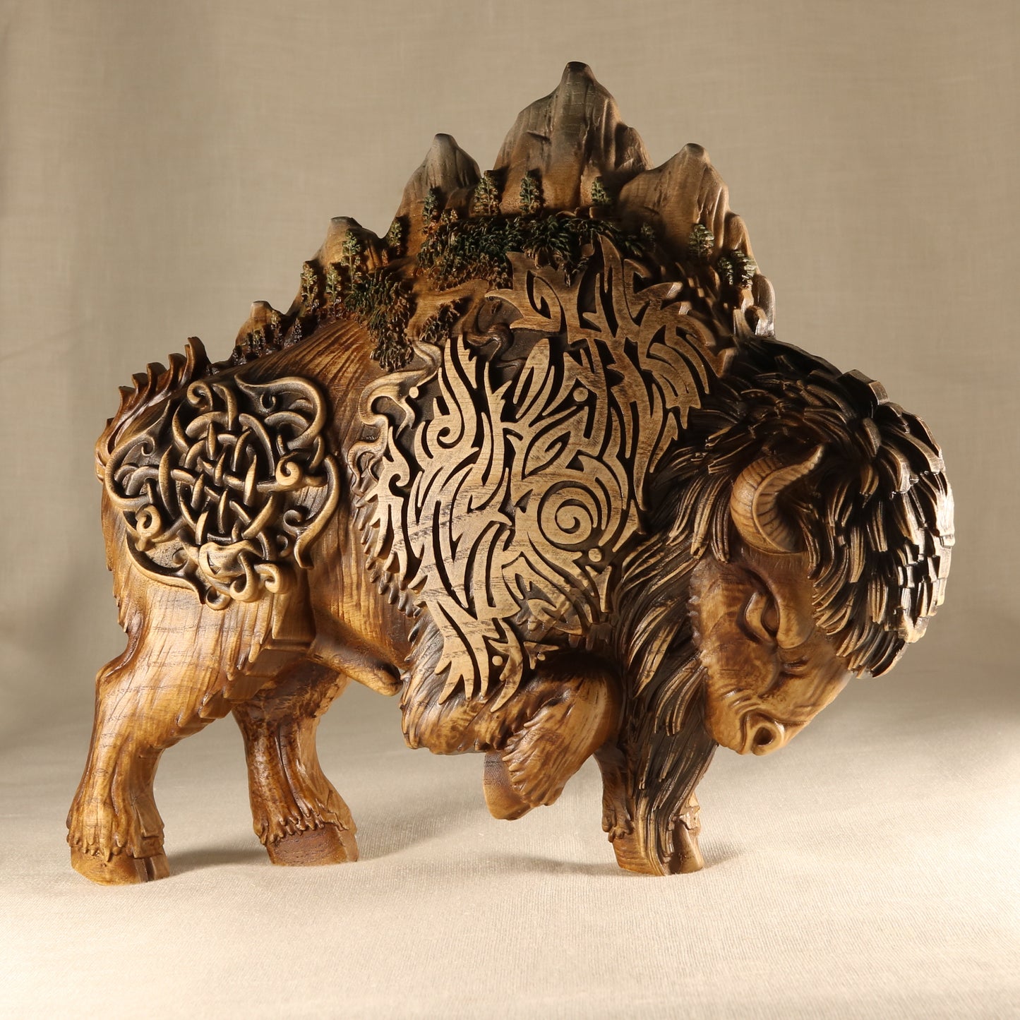 Buffalo, Bison figurine, wooden statue