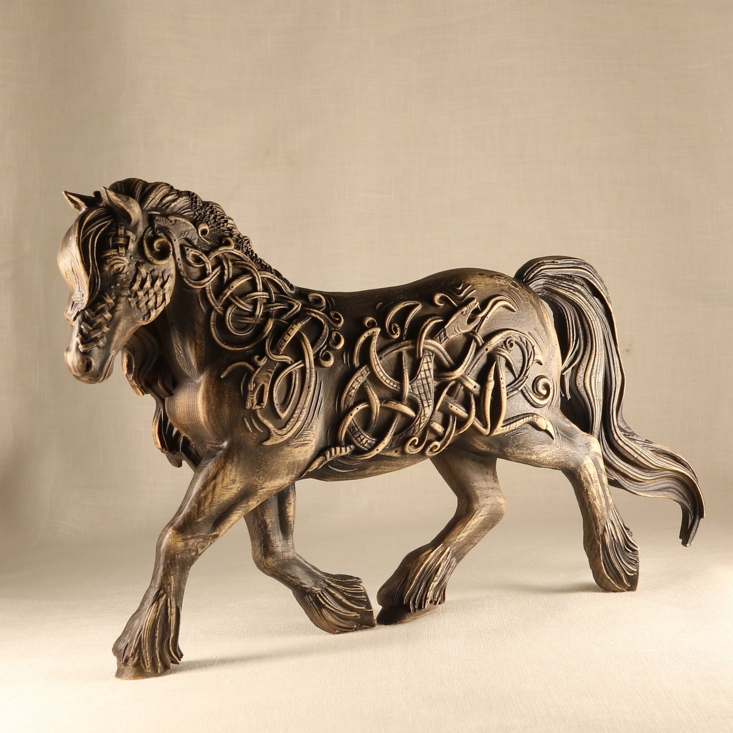 Horse, symbol of speed, wooden statue, Viking horse