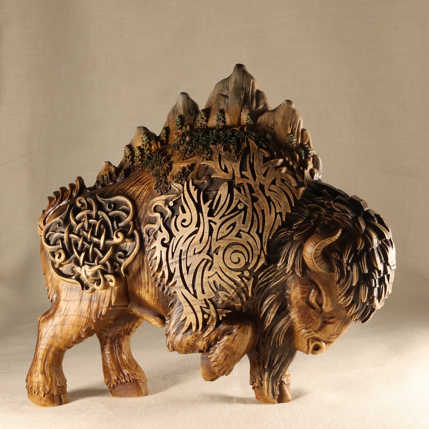 Buffalo, Bison figurine, wooden statue