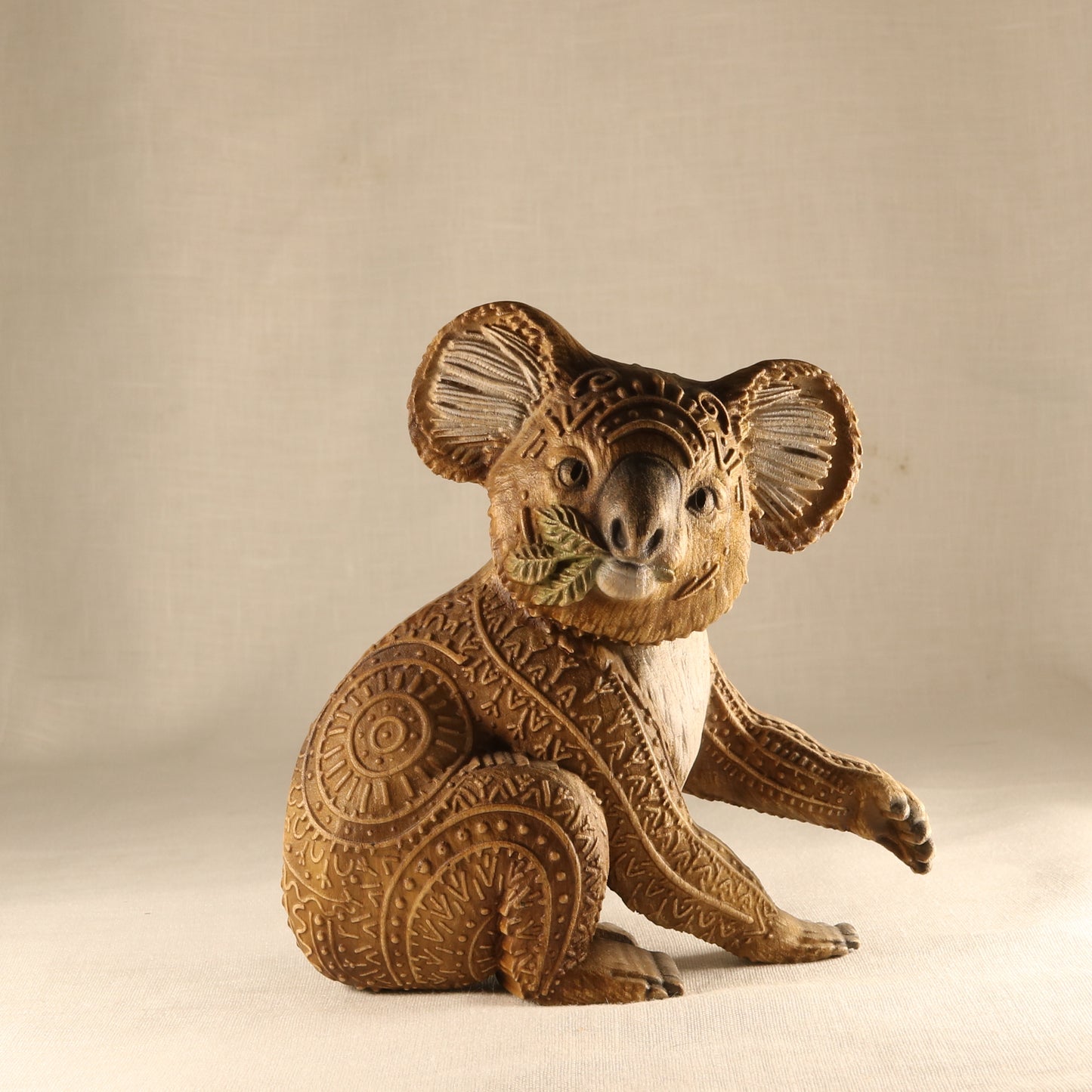 Handmade Wooden Koala Figurine: Australian Marsupial Bear Art