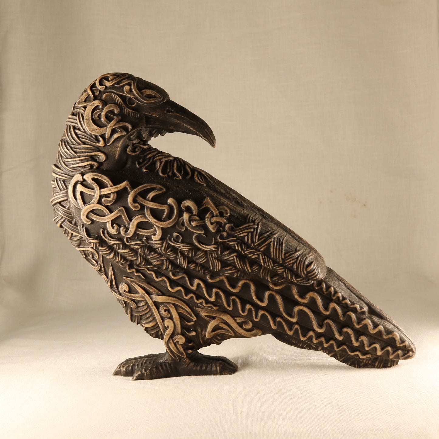 The raven, handmade norse pagan, wooden statue carving