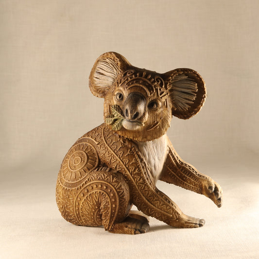 Handmade Wooden Koala Figurine: Australian Marsupial Bear Art