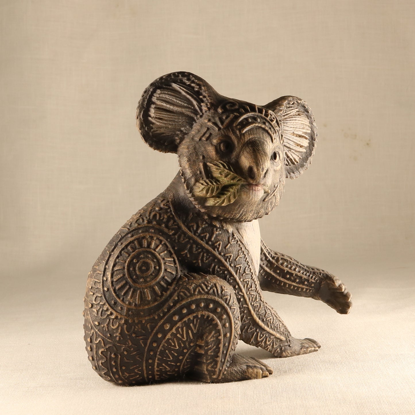 Handmade Wooden Koala Figurine: Australian Marsupial Bear Art