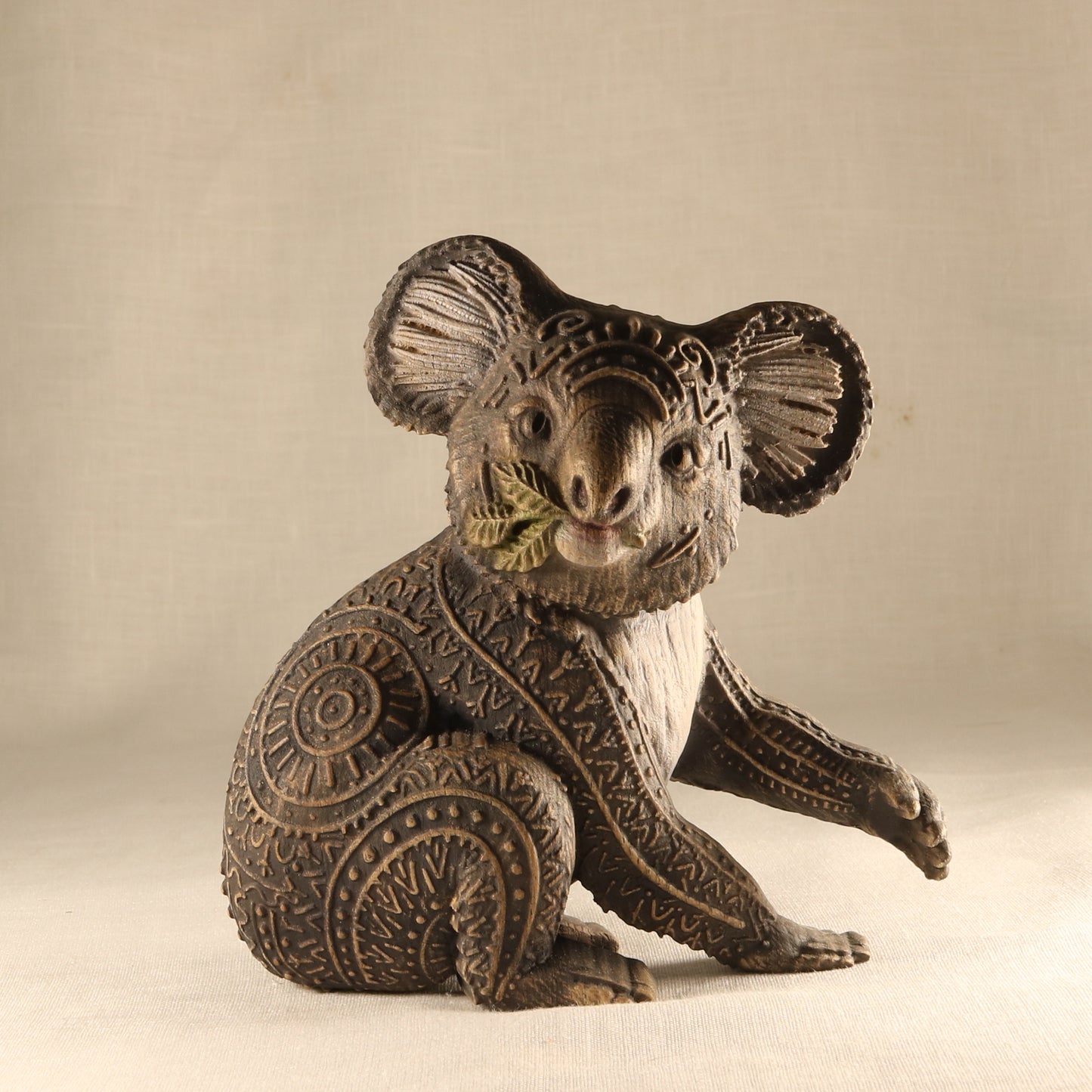 Handmade Wooden Koala Figurine: Australian Marsupial Bear Art