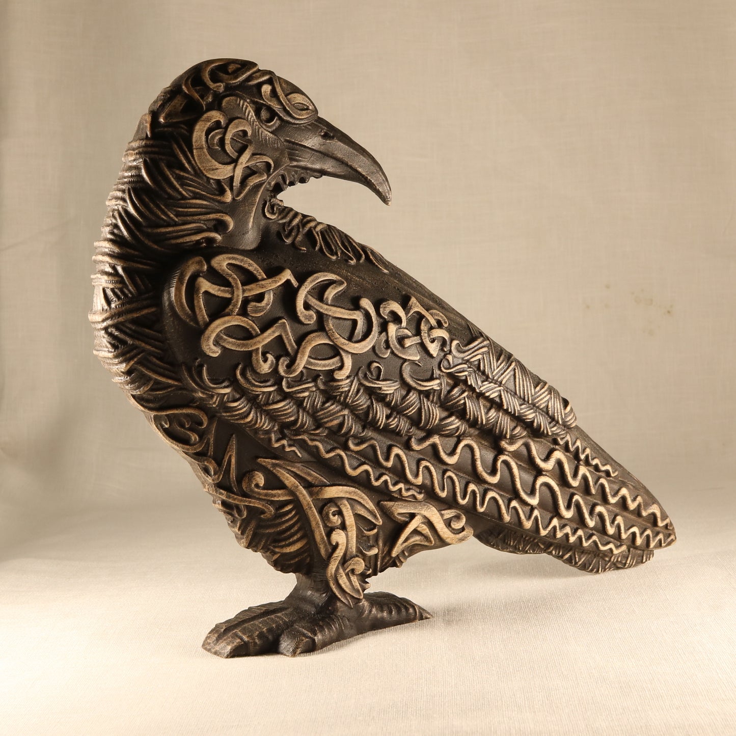 The raven, handmade norse pagan, wooden statue carving