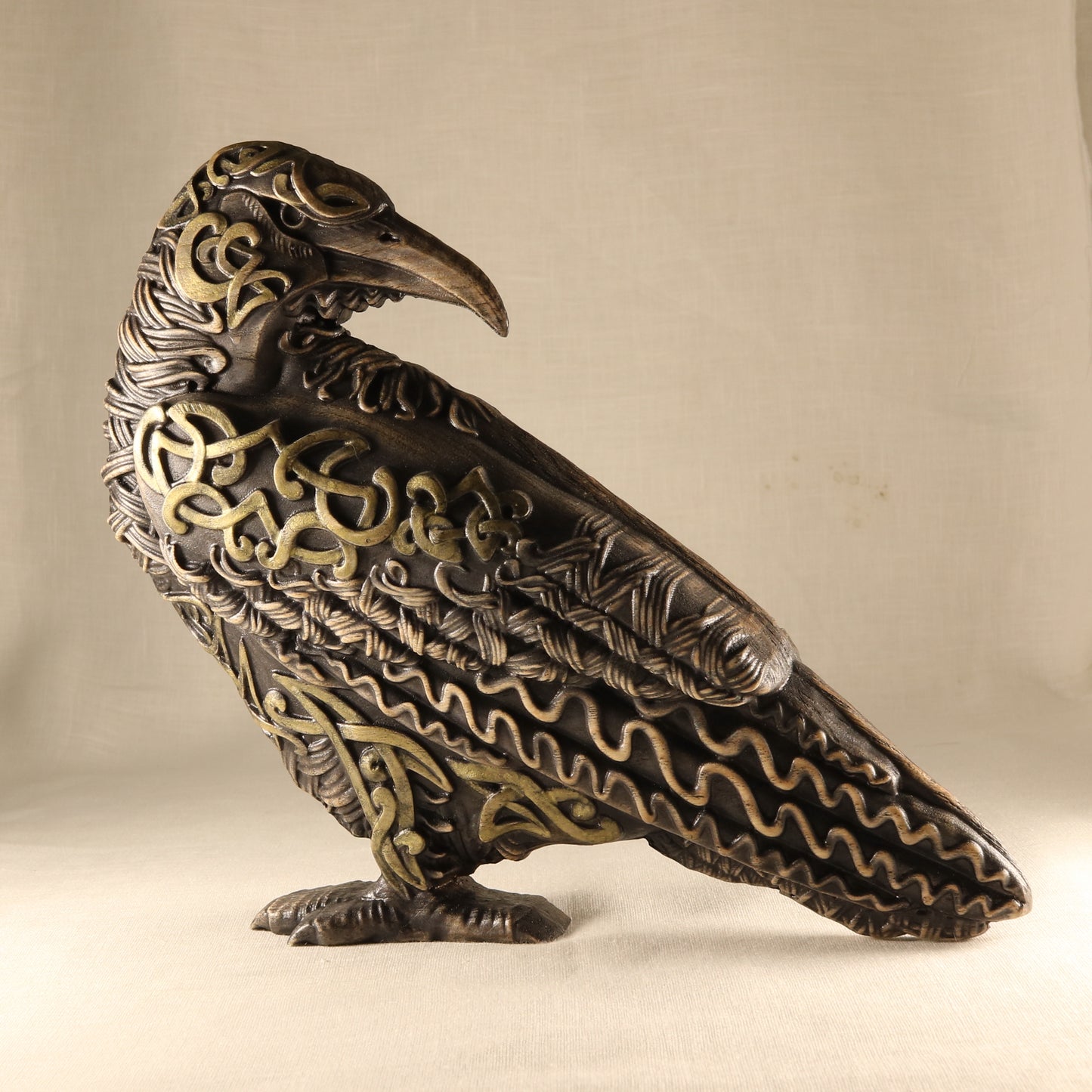 The raven, handmade norse pagan, wooden statue carving