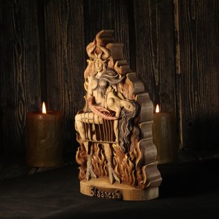 Demon statue Slaanesh Satanic statue Occult statue Goetia demon Baphomet statue Demonology Warhammer Occult decor Carved statue Wood god art