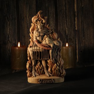 Demon statue Slaanesh Satanic statue Occult statue Goetia demon Baphomet statue Demonology Warhammer Occult decor Carved statue Wood god art
