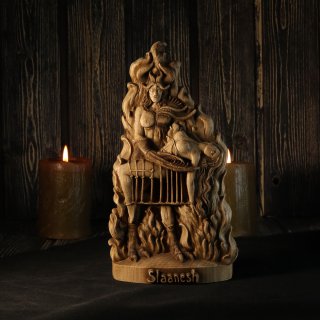 Demon statue Slaanesh Satanic statue Occult statue Goetia demon Baphomet statue Demonology Warhammer Occult decor Carved statue Wood god art