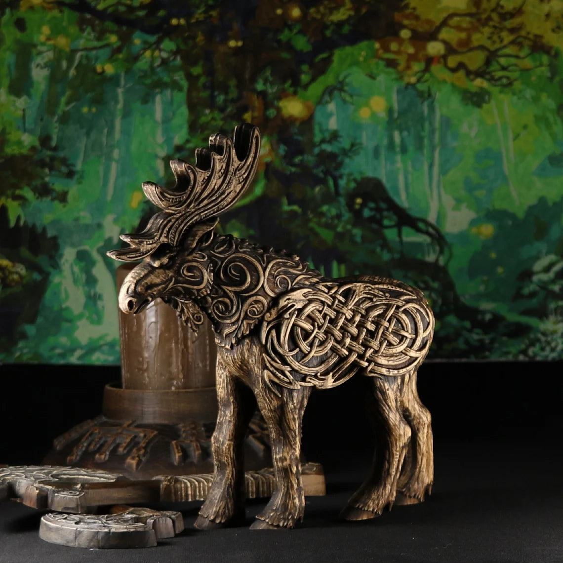 Sacred Woodcraft: Handmade Norse Moose Statue