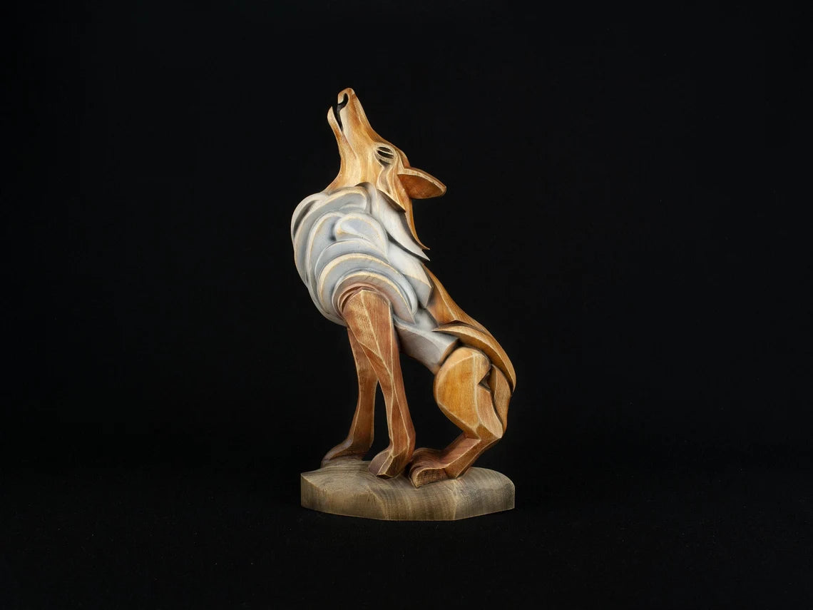 Wooden Wolf Fox Statue