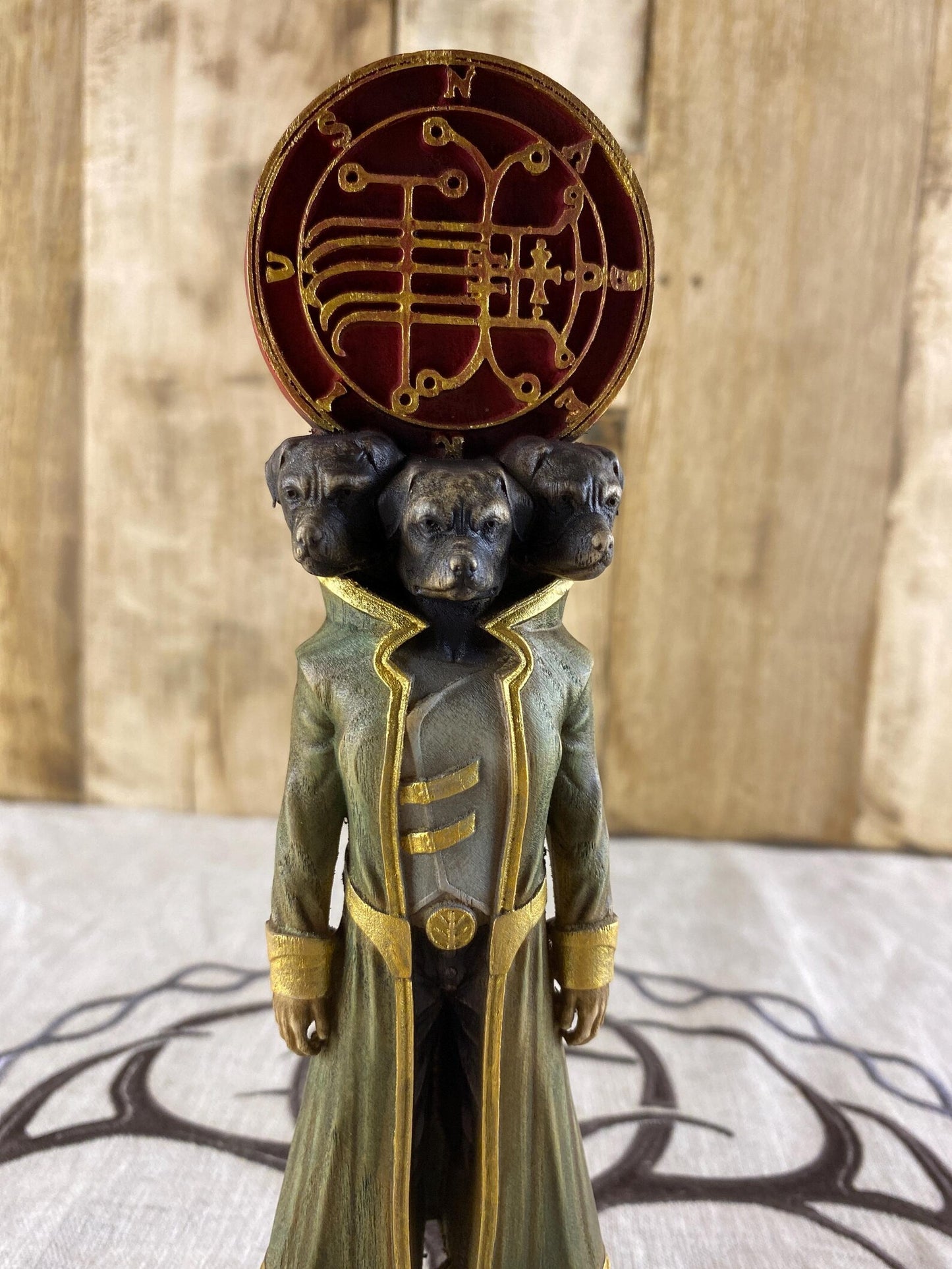 Naberius with Sigil Wooden Statue – Hand Carved Occult Gothic Altar Decor & Ars Goetia Sculpture