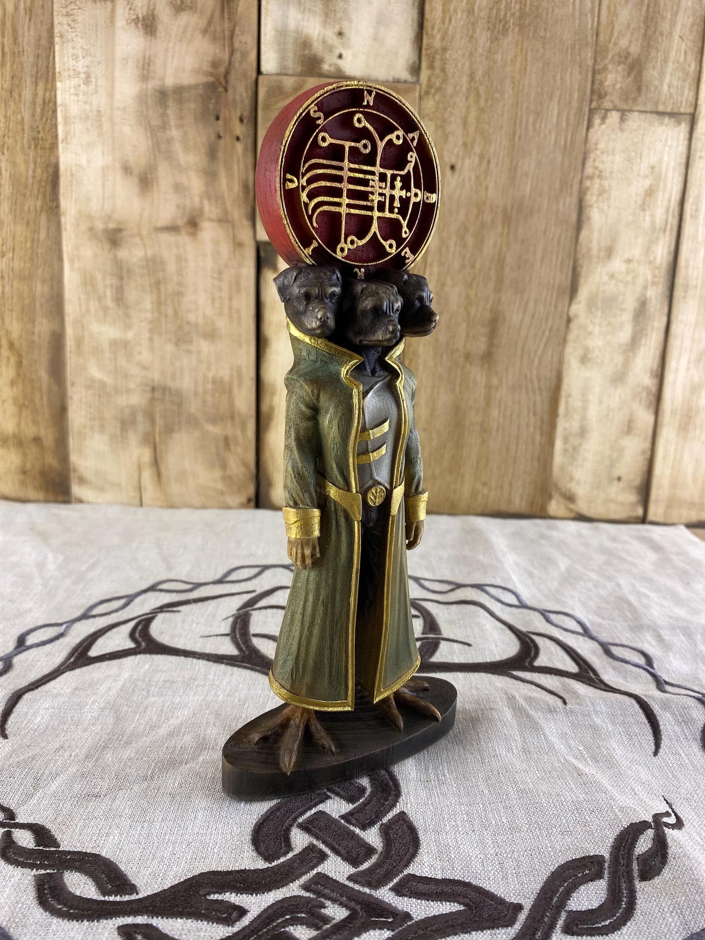 Naberius with Sigil Wooden Statue – Hand Carved Occult Gothic Altar Decor & Ars Goetia Sculpture
