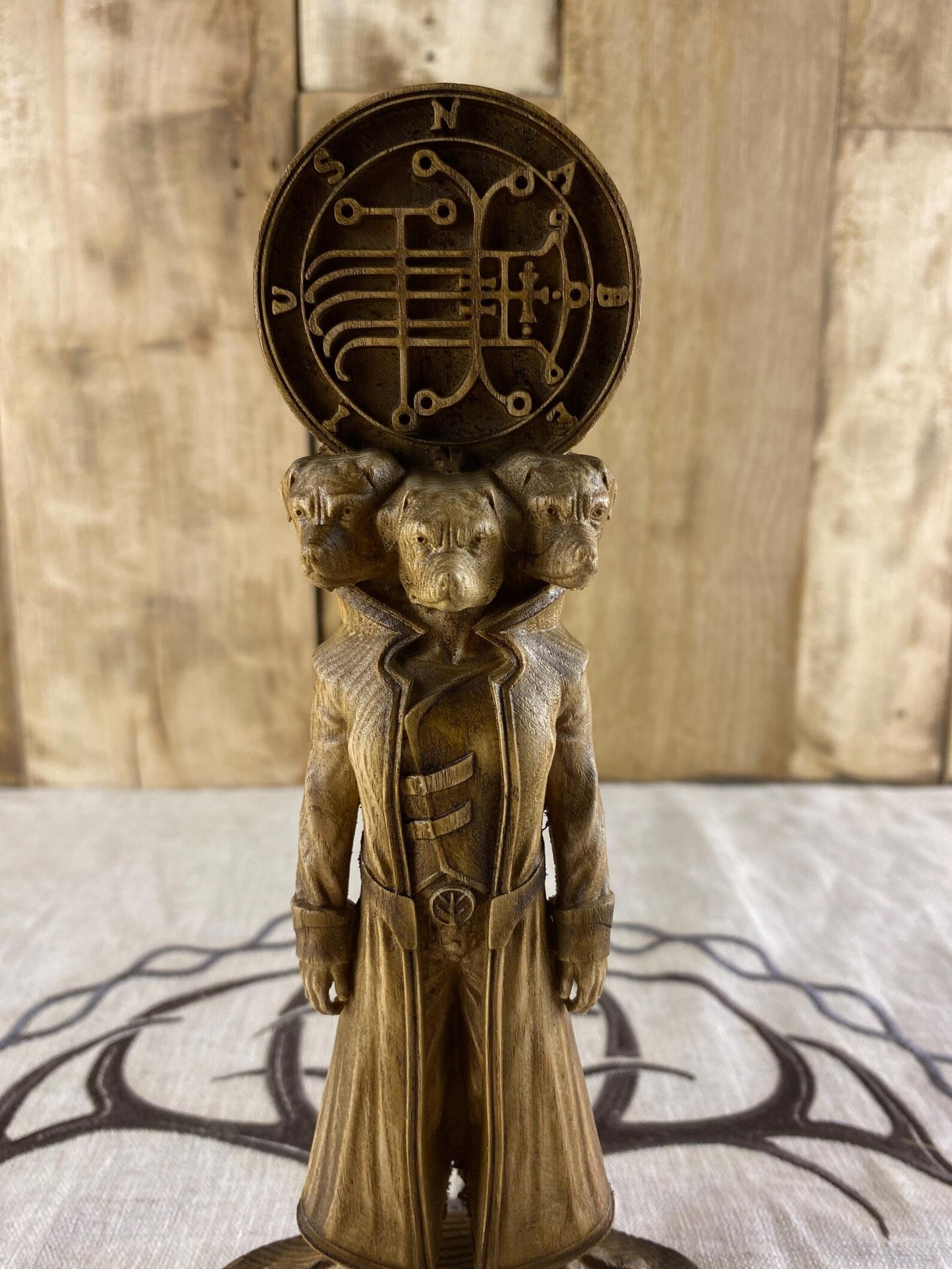 Naberius with Sigil Wooden Statue – Hand Carved Occult Gothic Altar Decor & Ars Goetia Sculpture