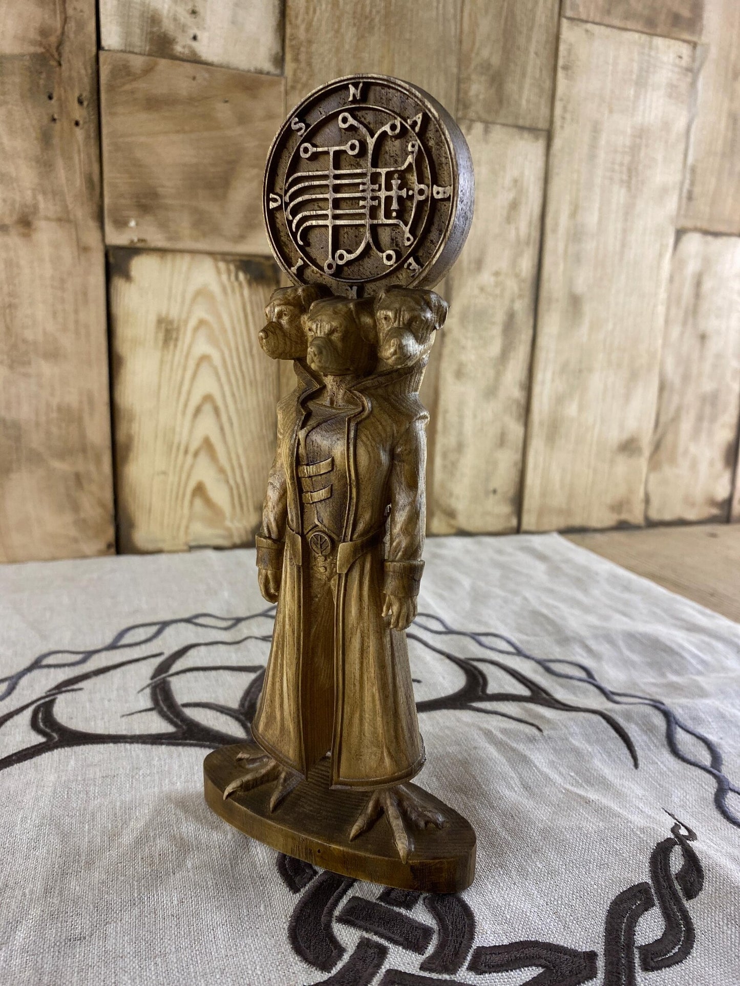 Naberius with Sigil Wooden Statue – Hand Carved Occult Gothic Altar Decor & Ars Goetia Sculpture