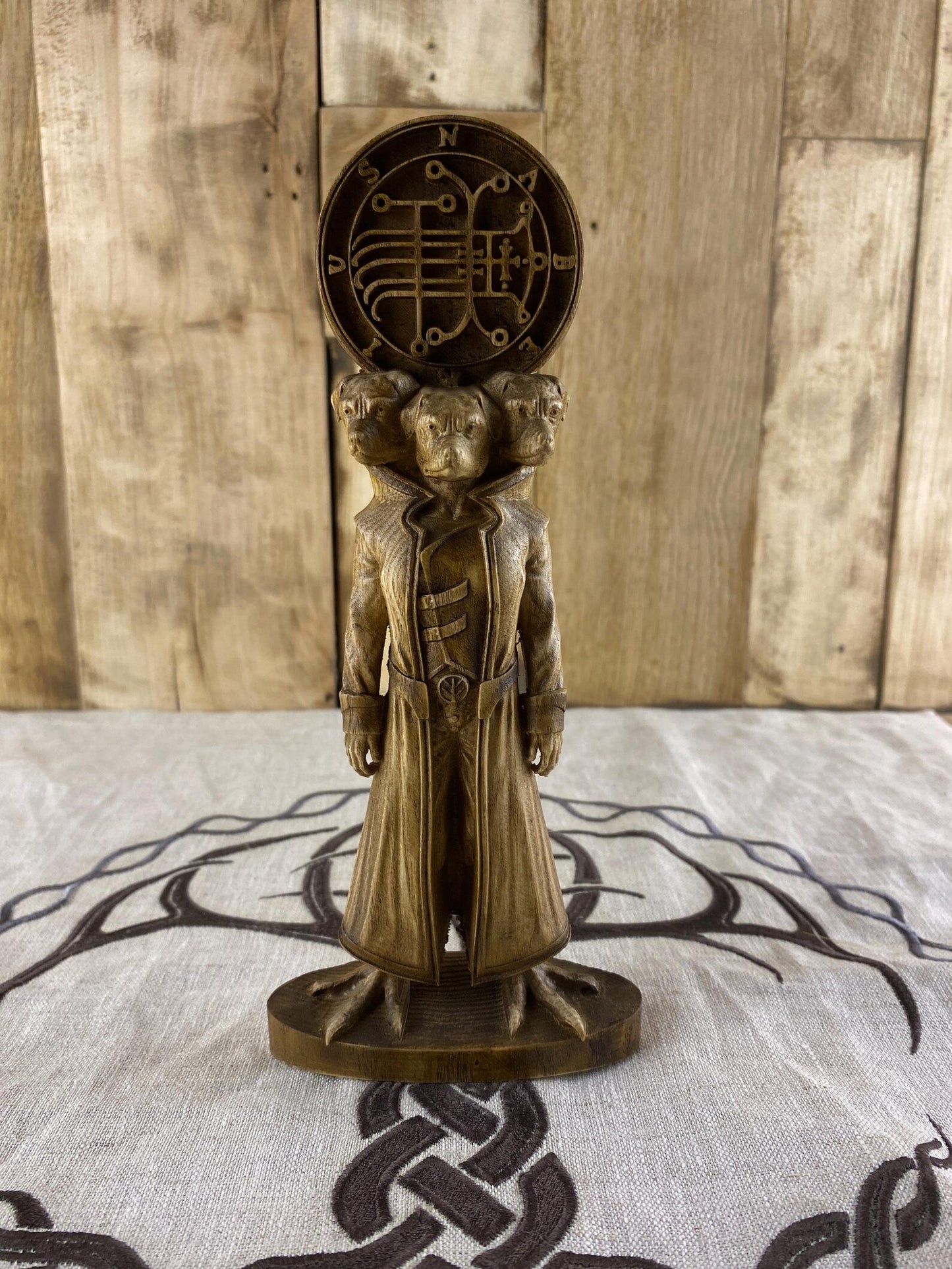 Naberius with Sigil Wooden Statue – Hand Carved Occult Gothic Altar Decor & Ars Goetia Sculpture