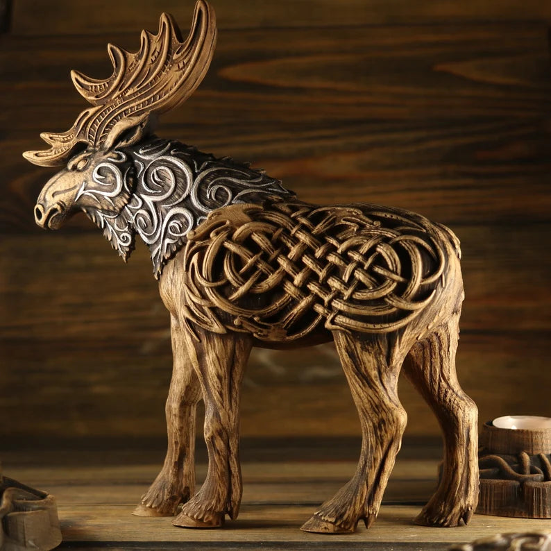 Sacred Woodcraft: Handmade Norse Moose Statue
