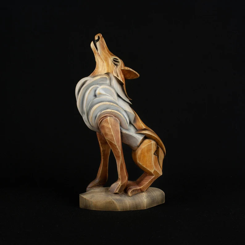 Wooden Wolf Fox Statue