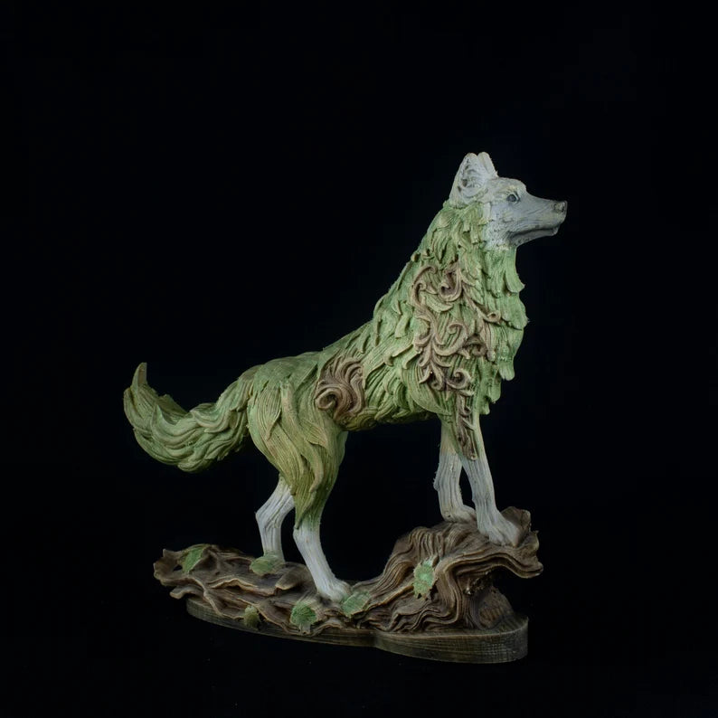 Handcrafted Wooden Wolf Statue