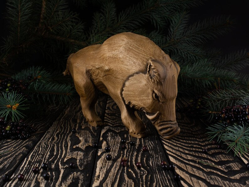 Rustic Wooden Boar Figurine