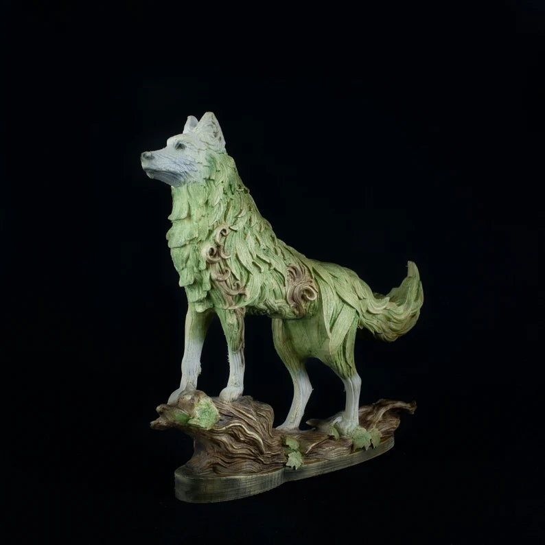 Handcrafted Wooden Wolf Statue