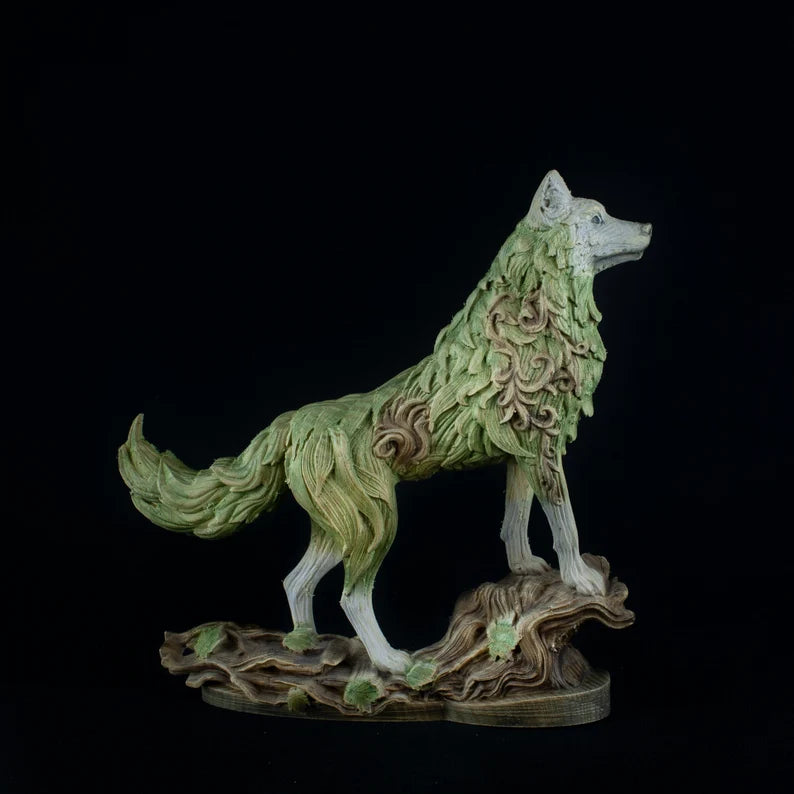 Handcrafted Wooden Wolf Statue