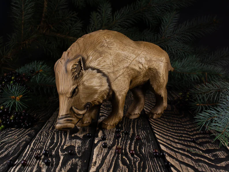 Rustic Wooden Boar Figurine