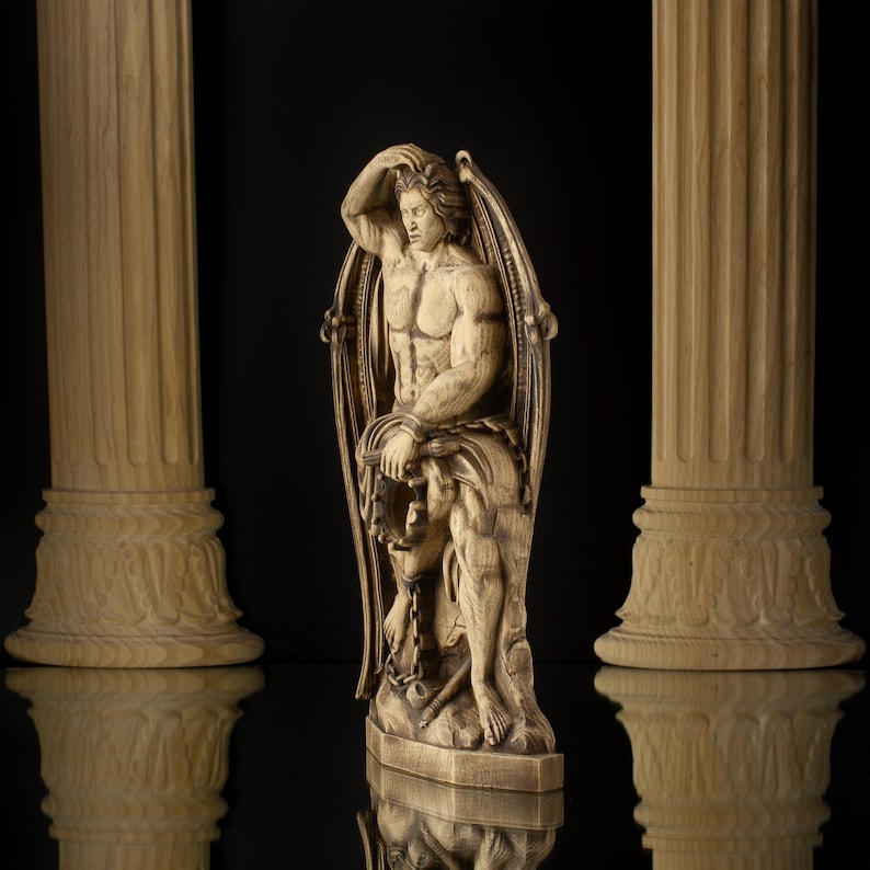 Belgium Wooden Lucifer of Liege Sculpture - Fallen Angel Angel Statue