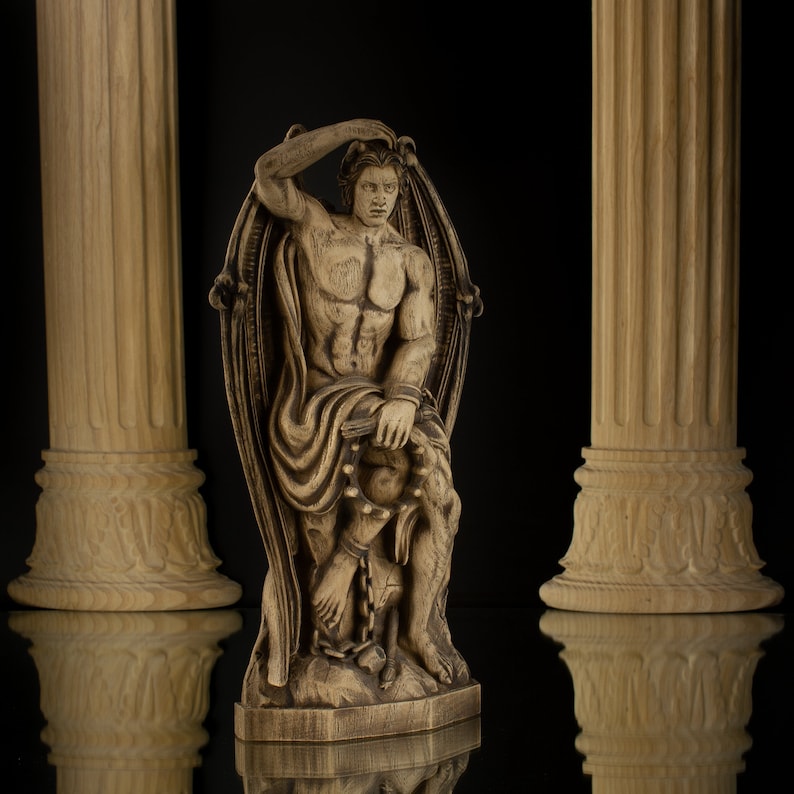 Belgium Wooden Lucifer of Liege Sculpture - Fallen Angel Angel Statue