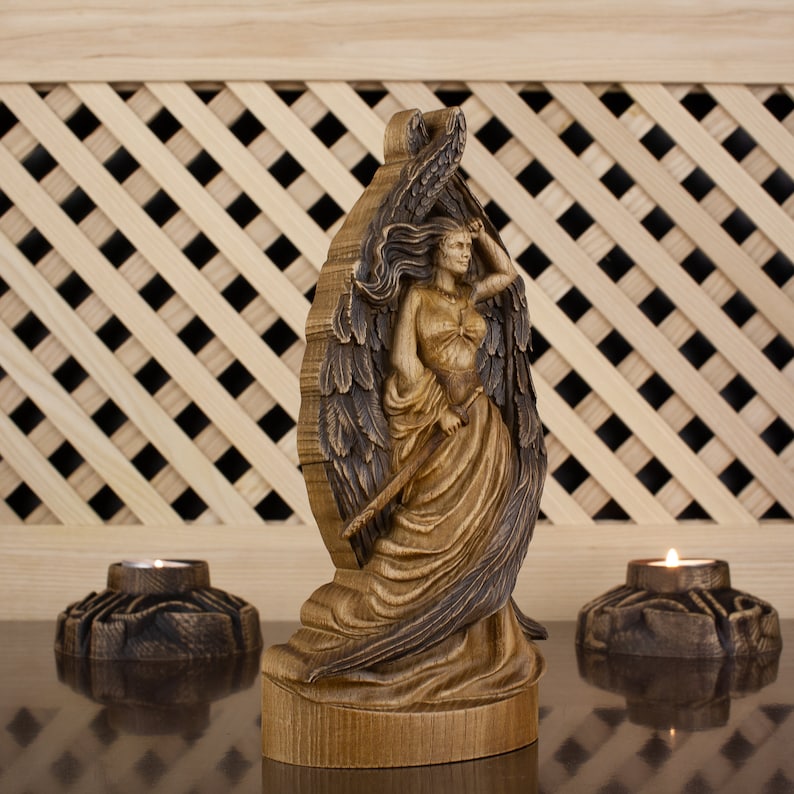 Wooden Goddess Freya Statue - Scandinavian Mythology Carved