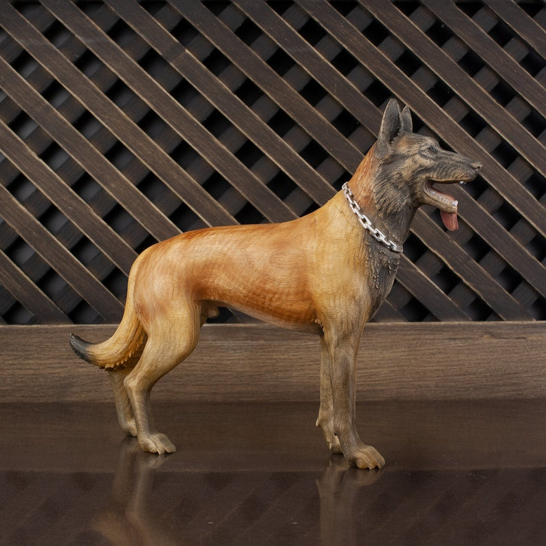 Handcrafted Wooden Malinois Statue: A Tribute to Belgian Shepherds
