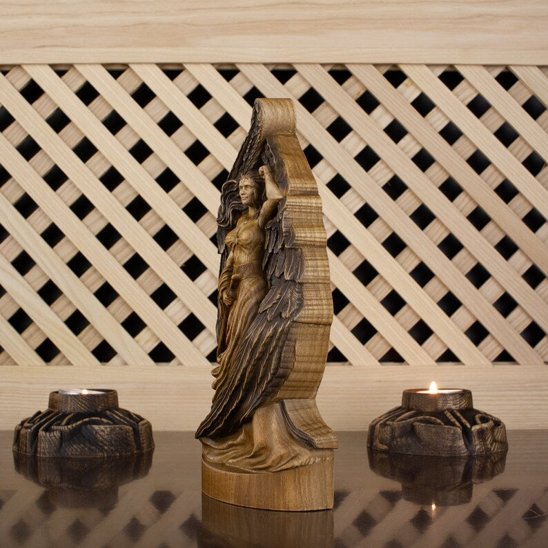 Wooden Goddess Freya Statue - Scandinavian Mythology Carved