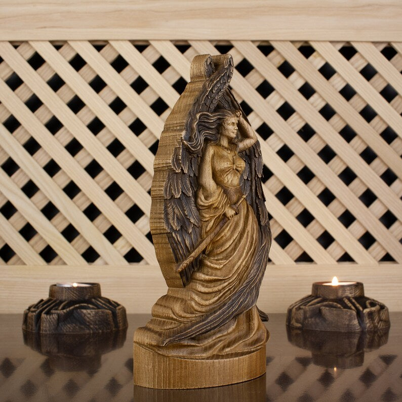 Wooden Goddess Freya Statue - Scandinavian Mythology Carved