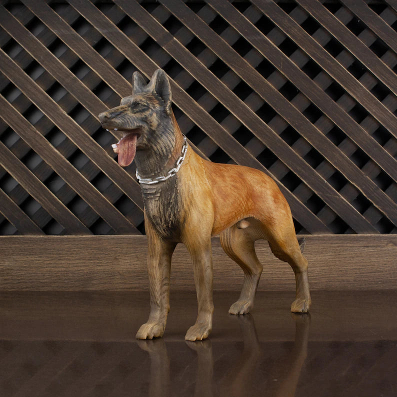 Handcrafted Wooden Malinois Statue: A Tribute to Belgian Shepherds