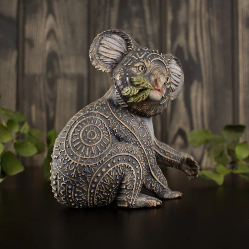 Handmade Wooden Koala Figurine: Australian Marsupial Bear Art
