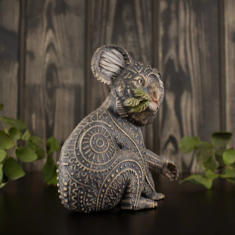Handmade Wooden Koala Figurine: Australian Marsupial Bear Art