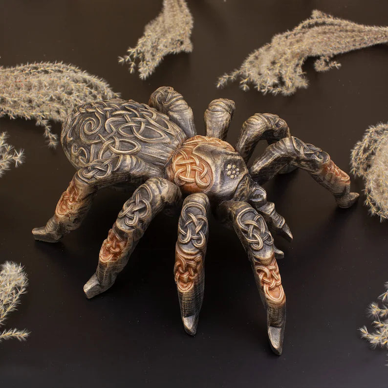 Norse Pagan Spider Sculpture | Hand-Carved Ash Wood Weaver of Fate   ArtCarving Shop  Art Carving Shop