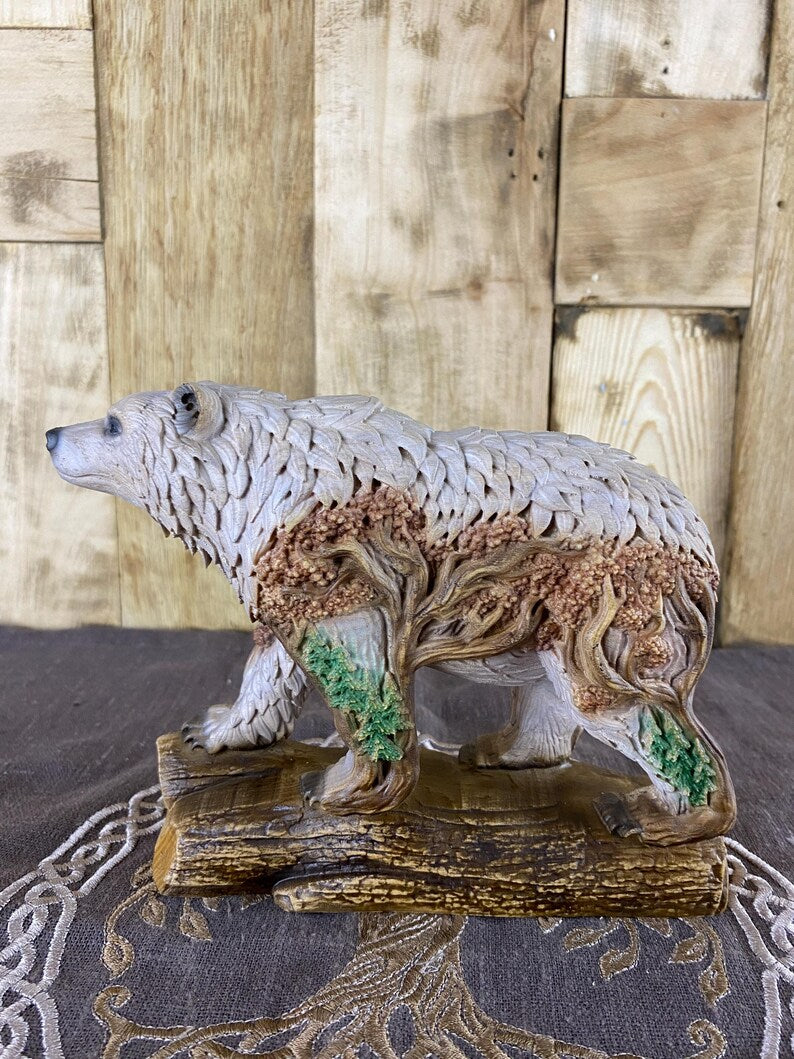 Wood Bear Sculpture Wooden Carved Forest Design Nature Decor Rustic Woodland Animal Totem