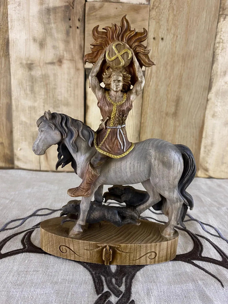 Yarilo Wooden Statue – Hand Carved Slavic Sun God Figurine Pagan Mythology Decor