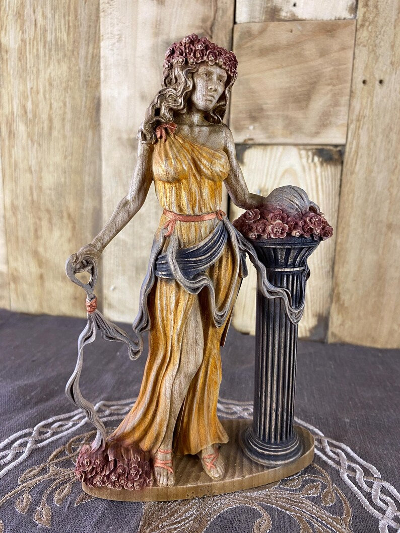 Ariadne Statue | Greek Goddess of the Labyrinth | Greek Mythology Pagan Altar Decor | Natural Wood Sculpture