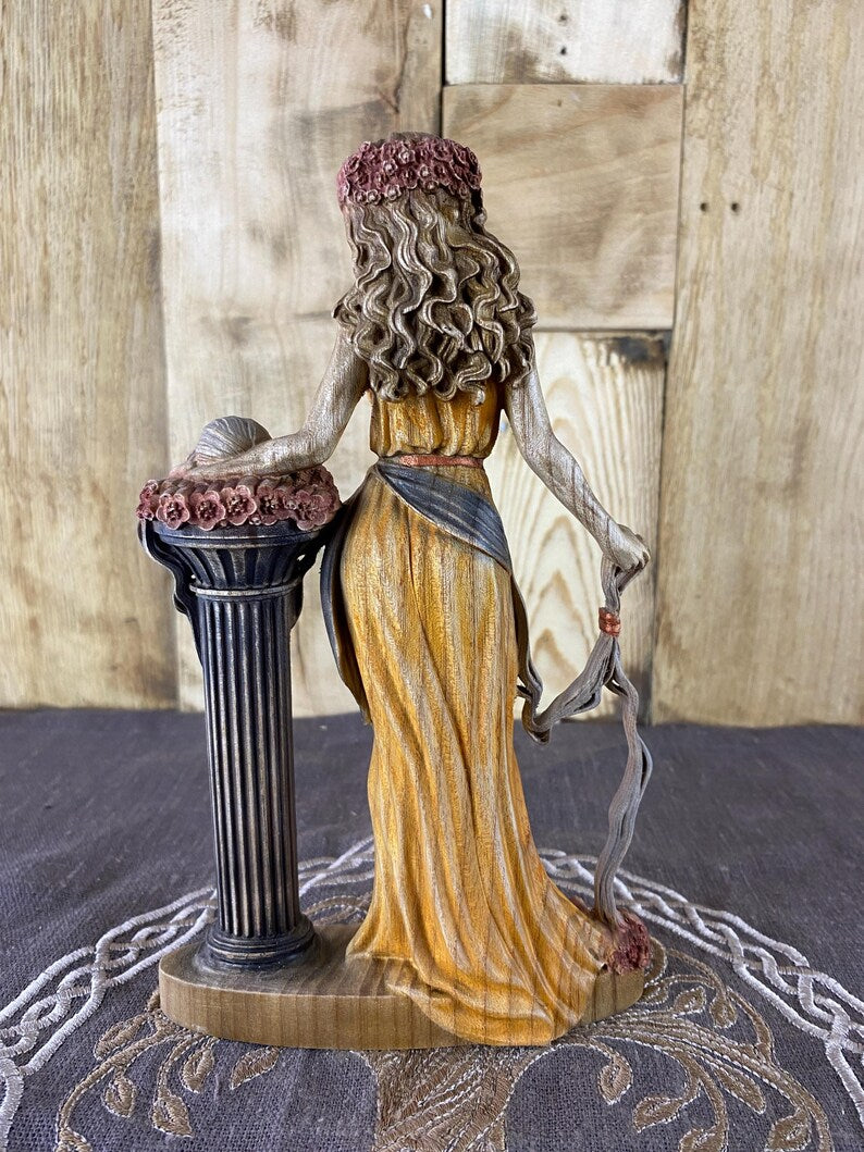 Ariadne Statue | Greek Goddess of the Labyrinth | Greek Mythology Pagan Altar Decor | Natural Wood Sculpture