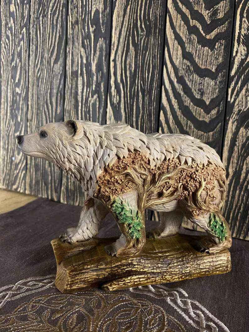 Wood Bear Sculpture Wooden Carved Forest Design Nature Decor Rustic Woodland Animal Totem