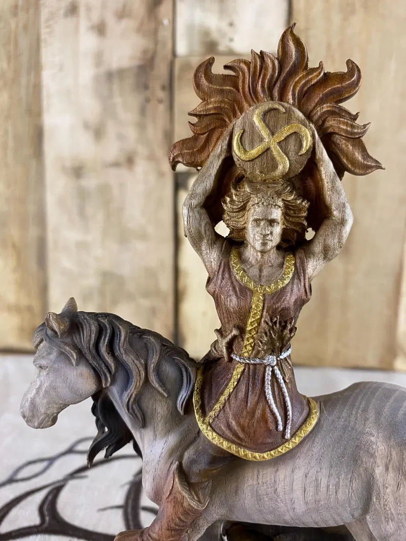 Yarilo Wooden Statue – Hand Carved Slavic Sun God Figurine Pagan Mythology Decor