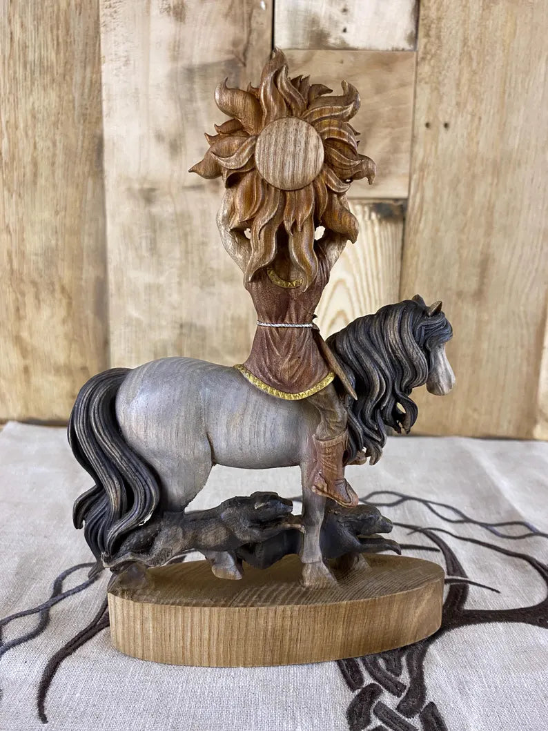 Yarilo Wooden Statue – Hand Carved Slavic Sun God Figurine Pagan Mythology Decor