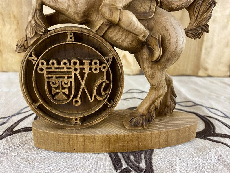 Duke Bathin Ash Wood Statue: Occult Gothic Decor Demon Occult Art Carved Sculpture Mythology